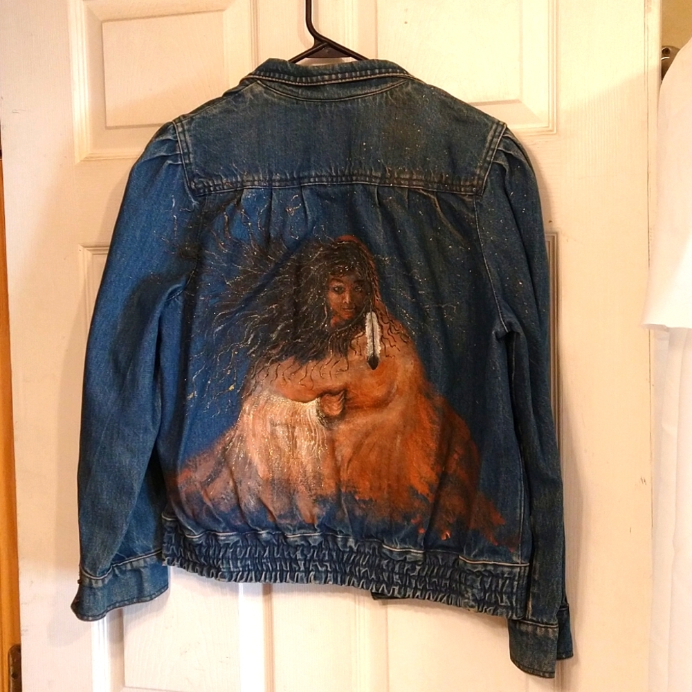 Denim Jacket with Native American Painting